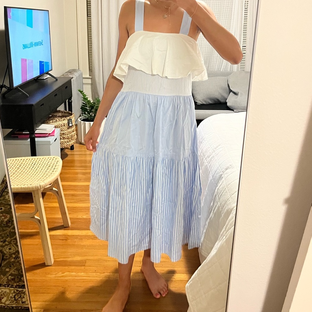 Zara Blue and White Tiered Midi Dress
